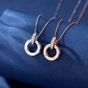 Dainty Round Bezel Set Adjustable Necklace 925 Sterling Silver, Pave Set Bail